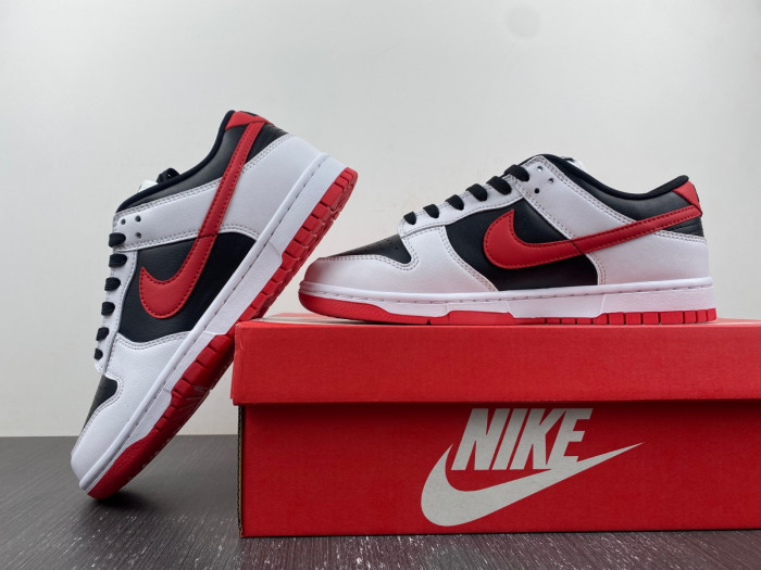 nike dunk low white black university red fd9762-061
