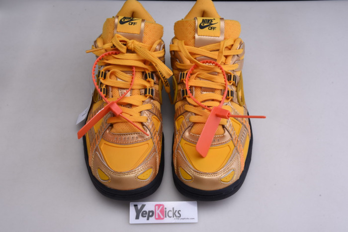 ow x nike air rubber dunk “university gold” cu6015-100