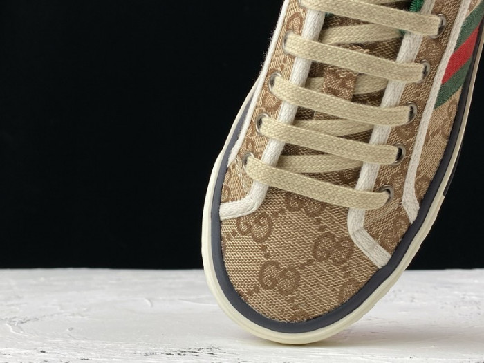 g*u*i ace embroidered low-top sneaker light brown green red e2235