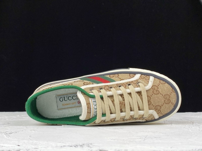 g*u*i ace embroidered low-top sneaker light brown green red e2235