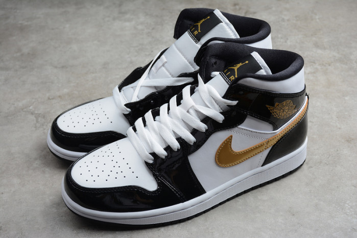 jordan 1 mid patent black white gold 852542-007